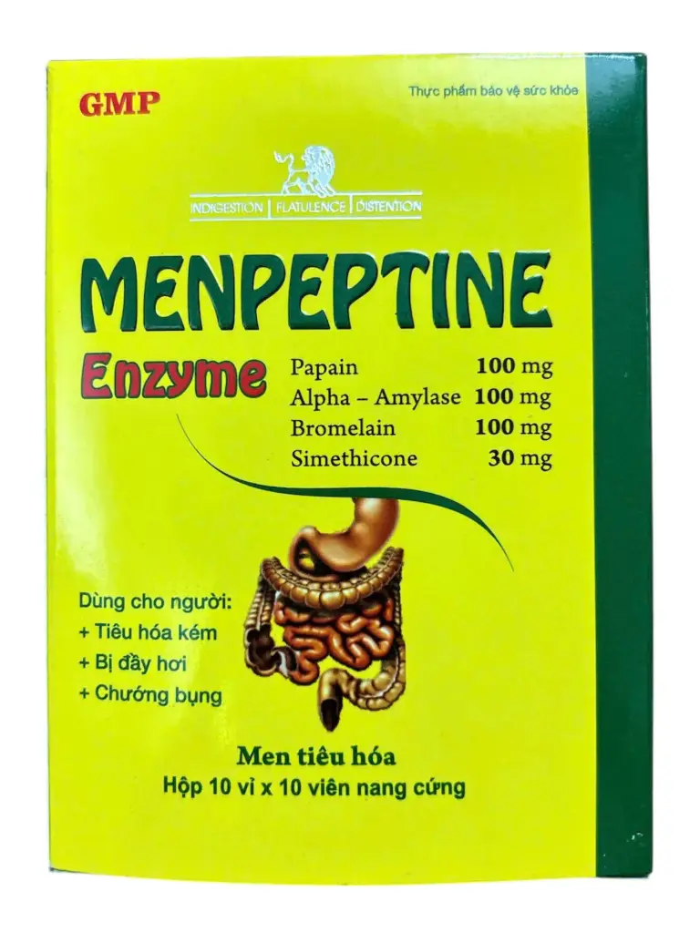 Men tiêu hóa Menpeptine enzyme
Mediphar USA (Hộp 10 vỉ x 10 viên)