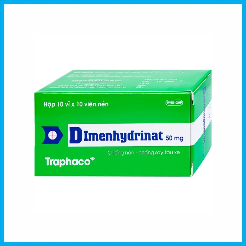 Dimenhydrinat 50mg Traphaco (Hộp 10 vỉ x 10 viên)