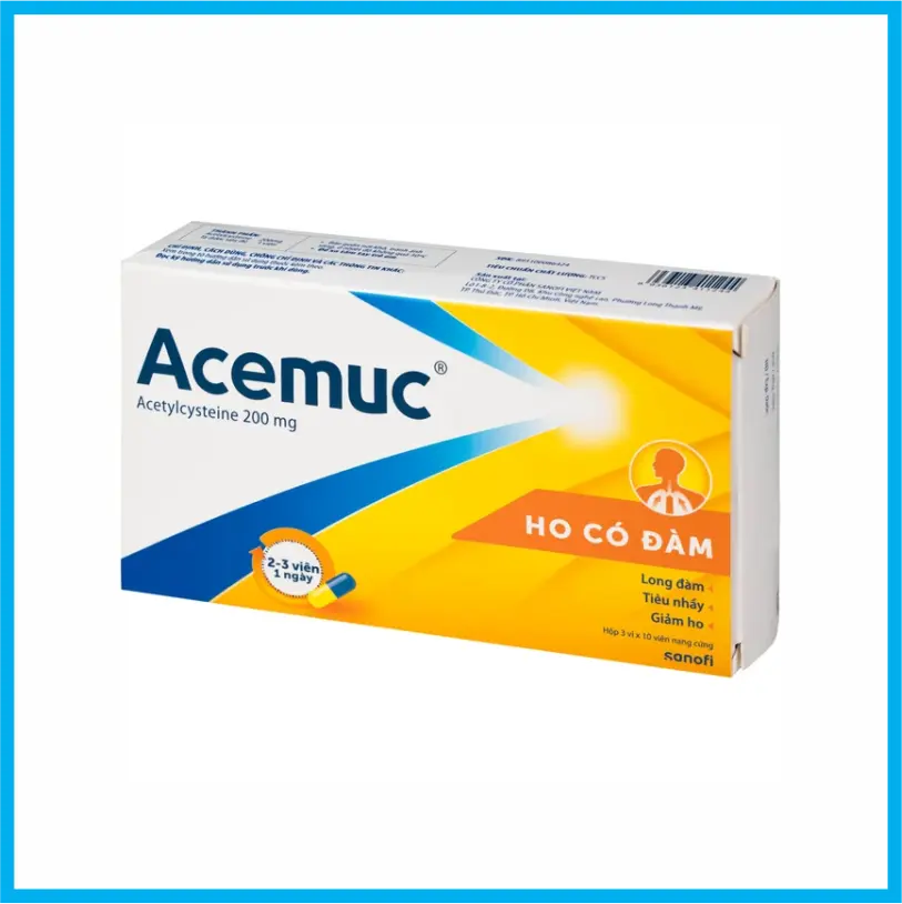 Acemuc Acetylcysteine 200mg (Hộp 3 Vỉ x 10 Viên)