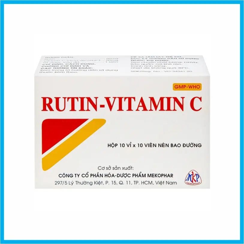 Rutin-Vitamin C Mekophar (Hộp 10 vỉ x 10 viên)