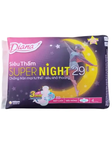 [DIANASUPERNIGHT_4MIENG_KHAC] Băng vệ sinh Diana Siêu thấm SuperNight 29cm (Gói 4 miếng)