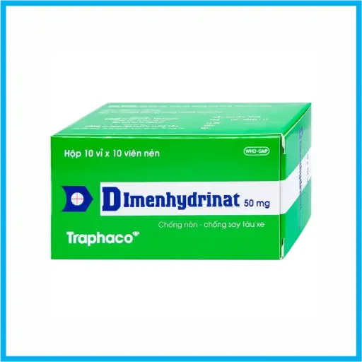 [DIMENHYDRAT_50MG_TKKD] Dimenhydrinat 50mg Traphaco (Hộp 10 vỉ x 10 viên)
